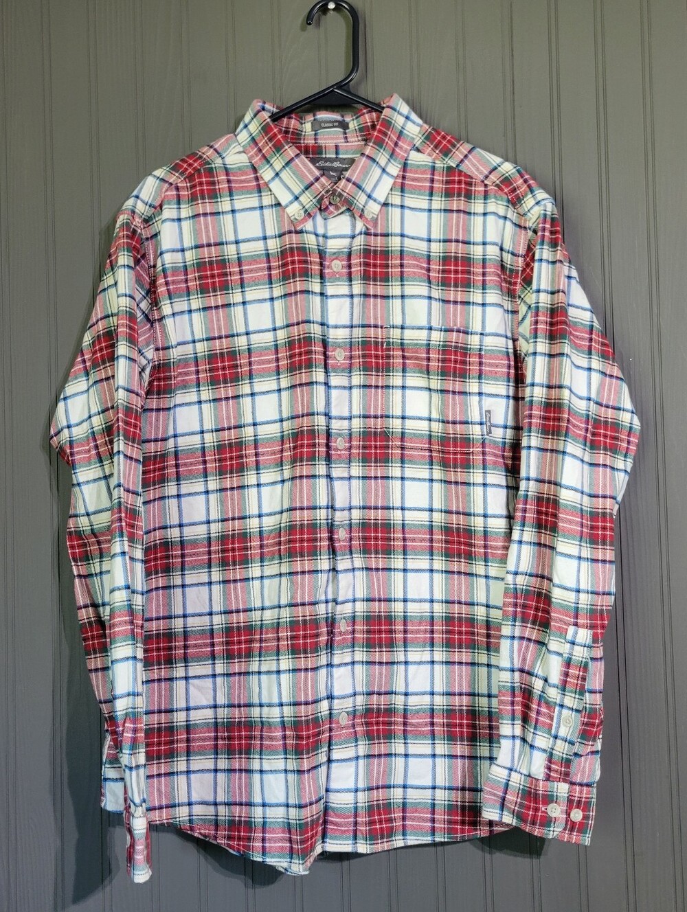 Eddie Bauer Flannel Long Sleeve Button Down Shirt Classic Fit Plaid Red Men's L